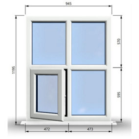 945mm (W) x 1195mm (H) PVCu StormProof Casement Window - 1 Bottom Opening Window (Left) -  White Internal & External