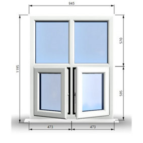 945mm (W) x 1195mm (H) PVCu StormProof Casement Window - 2 Bottom Opening Windows - Toughened Safety Glass - White