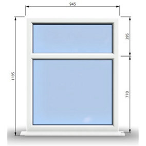 945mm (W) x 1195mm (H) PVCu StormProof Casement Window - 2 Horizontal Panes Non Opening Windows -  White Internal & External