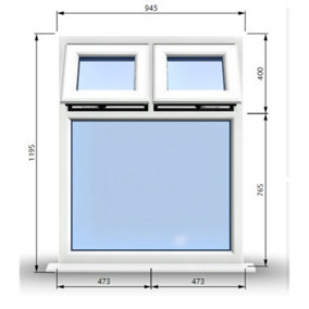 945mm (W) x 1195mm (H) PVCu StormProof Casement Window - 2 Top Opening Windows -  Toughened Safety Glass - White