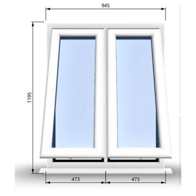 945mm (W) x 1195mm (H) PVCu StormProof Casement Window - 2 Vertical Bottom Opening Windows -  White Internal & External