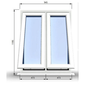 945mm (W) x 1195mm (H) PVCu StormProof Casement Window - 2 Vertical Bottom Opening Windows -  White Internal & External