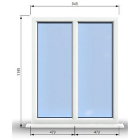 945mm (W) x 1195mm (H) PVCu StormProof Casement Window - 2 Vertical Panes Non Opening Windows -  White Internal & External