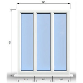 945mm (W) x 1195mm (H) PVCu StormProof Casement Window - 3 Panes Non Opening Window -  White Internal & External