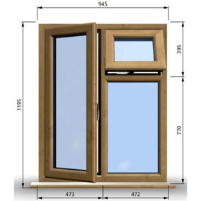945mm (W) x 1195mm (H) Wooden Stormproof Window - 1 Opening Window (LEFT) - Top Opening Window (RIGHT) - Toughened Safety Glass