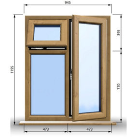 945mm (W) x 1195mm (H) Wooden Stormproof Window - 1 Opening Window (RIGHT) - Top Opening Window (LEFT) - Toughened Safety Glas