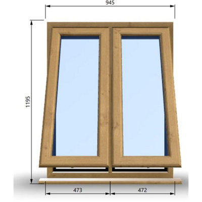 945mm (W) x 1195mm (H) Wooden Stormproof Window - 2 Opening Windows (Opening from Bottom) - Toughened Safety Glass