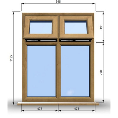945mm (W) x 1195mm (H) Wooden Stormproof Window - 2 Top Opening Windows -Toughened Safety Glass