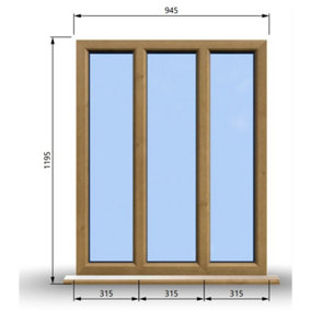 945mm (W) x 1195mm (H) Wooden Stormproof Window - 3 Pane Non-Opening Windows - Toughened Safety Glass