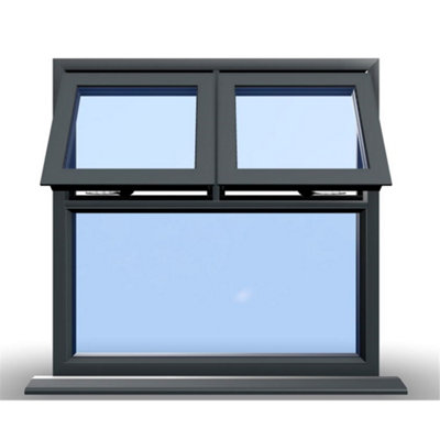 945mm (W) x 1245mm (H) Aluminium Flush Casement - 2 Top Opening Windows - Anthracite Internal & External