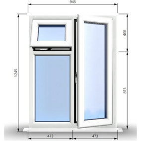 945mm (W) x 1245mm (H) PVCu StormProof  - 1 Opening Window (RIGHT) - Top Opening Window (LEFT) - Toughened Safety Glass - White