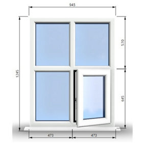 945mm (W) x 1245mm (H) PVCu StormProof Casement Window - 1 Bottom Opening Window (Right) - White Internal & External