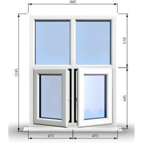 945mm (W) x 1245mm (H) PVCu StormProof Casement Window - 2 Bottom Opening Windows - Toughened Safety Glass - White