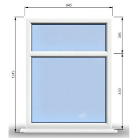 945mm (W) x 1245mm (H) PVCu StormProof Casement Window - 2 Horizontal Panes Non Opening Windows -  White Internal & External