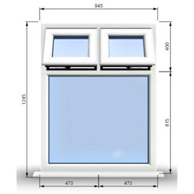 945mm (W) x 1245mm (H) PVCu StormProof Casement Window - 2 Top Opening Windows -  Toughened Safety Glass - White