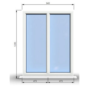 945mm (W) x 1245mm (H) PVCu StormProof Casement Window - 2 Vertical Panes Non Opening Windows -  White Internal & External