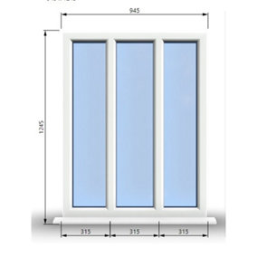 945mm (W) x 1245mm (H) PVCu StormProof Casement Window - 3 Panes Non Opening Window -  White Internal & External