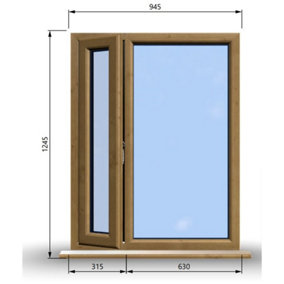 945mm (W) x 1245mm (H) Wooden Stormproof Window - 1/3 Left Opening Window - Toughened Safety Glass