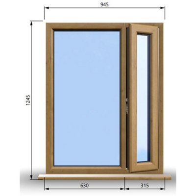 945mm (W) x 1245mm (H) Wooden Stormproof Window - 1/3 Right Opening Window - Toughened Safety Glass