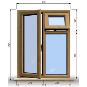 945mm (W) x 1245mm (H) Wooden Stormproof Window - 1 Opening Window (LEFT) - Top Opening Window (RIGHT) - Toughened Safety Glass