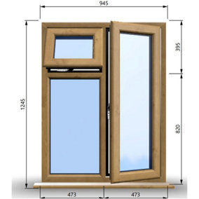 945mm (W) x 1245mm (H) Wooden Stormproof Window - 1 Opening Window (RIGHT) - Top Opening Window (LEFT) - Toughened Safety Glas