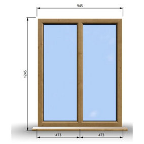 945mm (W) x 1245mm (H) Wooden Stormproof Window - 2 Non-Opening Windows - Toughened Safety Glass