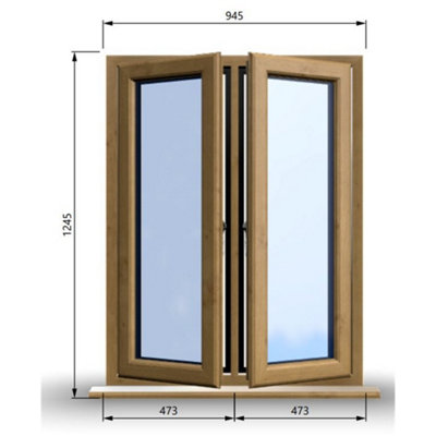 945mm (W) x 1245mm (H) Wooden Stormproof Window - 2 Opening Windows (Left & Right) - Toughened Safety Glass