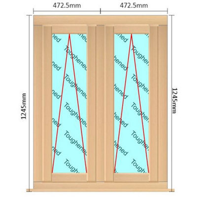 945mm (W) x 1245mm (H) Wooden Stormproof Window - 2 Opening Windows (Opening from Bottom) - Toughened Safety Glass