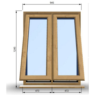 945mm (W) x 1245mm (H) Wooden Stormproof Window - 2 Opening Windows (Opening from Bottom) - Toughened Safety Glass