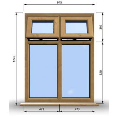 945mm (W) x 1245mm (H) Wooden Stormproof Window - 2 Top Opening Windows -Toughened Safety Glass