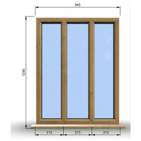 945mm (W) x 1245mm (H) Wooden Stormproof Window - 3 Pane Non-Opening Windows - Toughened Safety Glass