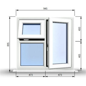 945mm (W) x 895mm (H) PVCu StormProof  - 1 Opening Window (RIGHT) - Top Opening Window (LEFT) - Toughened Safety Glass - White