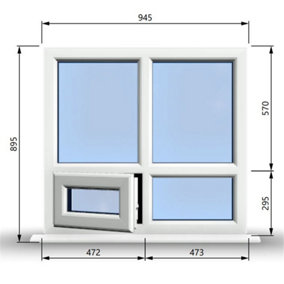 945mm (W) x 895mm (H) PVCu StormProof Casement Window - 1 Bottom Opening Window (Left) -  White Internal & External