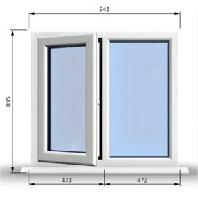 945mm (W) x 895mm (H) PVCu StormProof Casement Window - 1 LEFT Opening Window -  Toughened Safety Glass - White