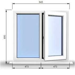 945mm (W) x 895mm (H) PVCu StormProof Casement Window - 1 RIGHT Opening Window -  Toughened Safety Glass - White