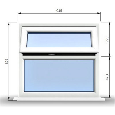 945mm (W) x 895mm (H) PVCu StormProof Casement Window - 1 Top Opening Window - 70mm Cill - Chrome Handles -  White