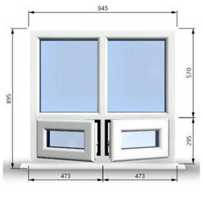 945mm (W) x 895mm (H) PVCu StormProof Casement Window - 2 Bottom Opening Windows - Toughened Safety Glass - White