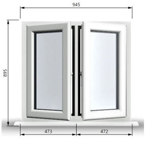 945mm (W) x 895mm (H) PVCu StormProof Casement Window - 2 Central Opening Windows -  White Internal & External