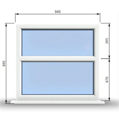 945mm (W) x 895mm (H) PVCu StormProof Casement Window - 2 Horizontal Panes Non Opening Windows -  White Internal & External