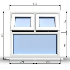 945mm (W) x 895mm (H) PVCu StormProof Casement Window - 2 Top Opening Windows -  Toughened Safety Glass - White
