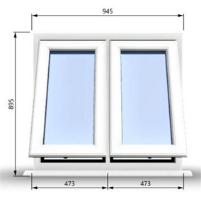 945mm (W) x 895mm (H) PVCu StormProof Casement Window - 2 Vertical Bottom Opening Windows -  White Internal & External