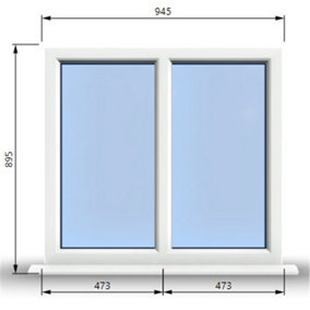 945mm (W) x 895mm (H) PVCu StormProof Casement Window - 2 Vertical Panes Non Opening Windows -  White Internal & External