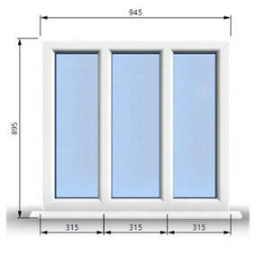 945mm (W) x 895mm (H) PVCu StormProof Casement Window - 3 Panes Non Opening Window -  White Internal & External