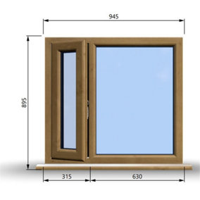 945mm (W) x 895mm (H) Wooden Stormproof Window - 1/3 Left Opening Window - Toughened Safety Glass