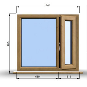 945mm (W) x 895mm (H) Wooden Stormproof Window - 1/3 Right Opening Window - Toughened Safety Glass