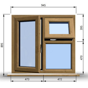 945mm (W) x 895mm (H) Wooden Stormproof Window - 1 Opening Window (LEFT) - Top Opening Window (RIGHT) - Toughened Safety Glass