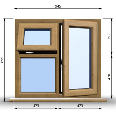 945mm (W) x 895mm (H) Wooden Stormproof Window - 1 Opening Window (RIGHT) - Top Opening Window (LEFT) - Toughened Safety Glass