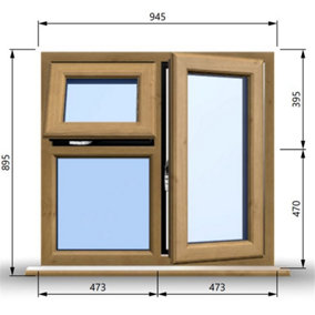 945mm (W) x 895mm (H) Wooden Stormproof Window - 1 Opening Window (RIGHT) - Top Opening Window (LEFT) - Toughened Safety Glass