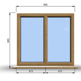 945mm (W) x 895mm (H) Wooden Stormproof Window - 2 Non-Opening Windows - Toughened Safety Glass