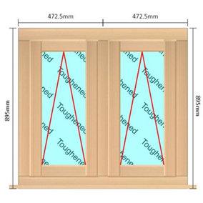 945mm (W) x 895mm (H) Wooden Stormproof Window - 2 Opening Windows (Opening from Bottom) - Toughened Safety Glass